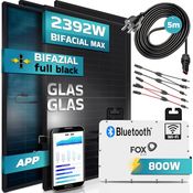 SUNNIVA® Balkonkraftwerk FULL BLACK BIFACIAL GLAS-GLAS 2392W/800W Solaranlage mit 800W Fox ESS Micro Wechselrichter Wifi, 4x460W Solarmodule, 5m Kabel, Photovoltaikanlage, Bifaziale - Steckerfertiges Balkonkraftwerk für hohe Effizienz und jährliche Einsparungen