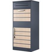 Zelsius Briefkasten mit Paketfach Terra | pulverbeschichteter Stahl mit Elementen in Holzoptik | RAL7016 Anthrazit | integrierte Rückholsperre | Bodenmontage | Paketbriefkasten, Paketbox, Parcel Box