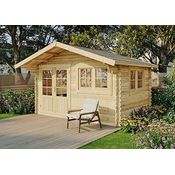 Gartenhaus Gabriel-34 mit Fußboden aus Holz, Gerätehaus 400x300, 10,07 m², 34 mm Wandstärke, Holzhaus in Blockbohlen-Bauweise inkl. Fenster, Doppelfenster und Leimholztür Naturbelassen