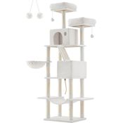 FEANDREA Kratzbaum, Katzenbaum XXL 206cm hoch mit verstärktem Sockel und Kippschutz, in Hellgrau/Beige/Rauchgrau/Pastellrosa/Cremeweiß/Tintenschwarz/Kamelbraun