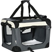 Bild für PawHut Hundebox faltbar Hundetasche Transporttasche mit Kissen 50,5 x 33,5 x 35 cm Hundetransportbox für kleine Hunde Reisetasche Haustiertransportbox Outdoor Grau+Schwarz