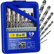 S&R Bohrer Metall HSS Stahl geschliffen Eisen 1-10 mm 118° Set 19-teilig GM Serie DIN 338 Metallbox Industriequalität