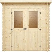 Woodtex Holz Gerätehaus Mini 1 A | Gartenhaus | Wandstärke 28 mm | Naturbelassen | Pultdach | Doppelflügeltür Mit Echtglas | 198 x 118 x 204,4 cm