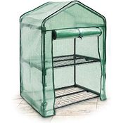 Relaxdays Foliengewächshaus Balkon 90 x 70 x 50 cm HxBxT, 2 Regale Treibhaus, Terrassen Anzuchthaus platzsparend, grün