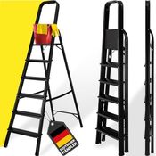 Craftfull CRÄFTFULL Alu Stehleiter CF-133A | 6 Stufen BlackEdition - Klappleiter mit Ablage - Haushaltsleiter - Aluleiter - 150 Kg - Trittleiter 2-6 Stufen