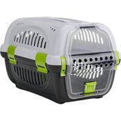 Beeztees Hunde-Transportbox Transportbox Rhino grau/grün für Hunde, Kunststofftür, abnehmbarer oberer Teil