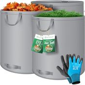KESSER® Gartensack 3x 272L Set Laubsack Gartenabfallsack inkl. Handschuhe - Selbststehend 4 Griffe Stabil Robust & Faltbar - Laubsäcke Rasenschnitt Gartensäcke für Gartenabfälle Grünschnitt Grau