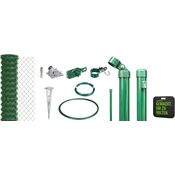 Alberts 690748 Maschendrahtzaun-Komplettset, 175 cm hoch, 25 m lang, grün, mit Einschlagbodenhülse und Kniekissen, verschiedene Längen und Höhen verfügbar