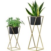 [en.casa] Pflanzständer im 2er Set Blumenständer aus Metall Goldfarben-Schwarz Viereckig