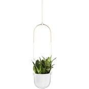 Umbra Bolo Blumenampel, Hängetopf, Hängeblumentopf, Pflanztopf, Keramik/ Messing, Weiß, 62 cm, 1009571-660