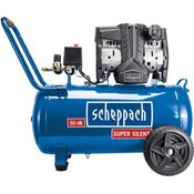 Scheppach HC51Si Super Silent Doppelzylinder Kompressor | 60 dB(A) leise | 50L Kessel | 8bar | ölfrei und wartungsarm | 300 l/min Ansaugleistung | 1500W | 2 Manometer & Kupplungen | Flüsterkompressor