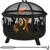 Outsunny 2-in-1 Feuerschale Feuerkorb Feuerstelle mit Funkenschutz Grillrost für Garten BBQ Metall Schwarz Ø61 x 55 cm