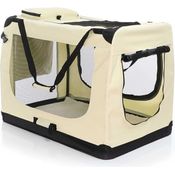 Fudajo Faltbare Transportbox für Hunde, Katzen XXXL (100x69x69cm), robust, leicht, sicher, mit Tragegriff und Decke, Beige