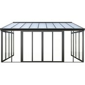 Juskys Wintergarten 16 m² - mit kristallklaren Wänden, Doppel-Schiebetüren & UV-Schutz - wasserdicht & winterfeste Überdachung aus Aluminium - Grau