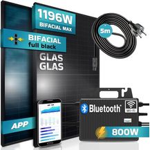 Bild für SUNNIVA® Balkonkraftwerk FULL BLACK BIFACIAL GLAS-GLAS 1196W/800W Solaranlage mit 800W TSUN Micro Wechselrichter Wifi Bluetooth