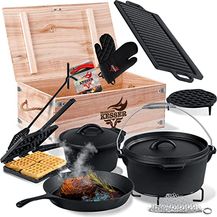 Bild für KESSER® Dutch Oven Set 12-teilig in Holzkiste Mit viel Zubehör Inkl. Waffeleisen Gusseisen