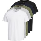 Jack & Jones Jorijxj, Herren Shirt 5er-Pack, Kurzarm, Rundhalsausschnitt, Normalfit, Weiß, Blau, Schwarz, Grün, Grau, (M)