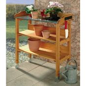 metra-direkt Pflanztisch mit Zinkplatte - Robuster Gartenarbeitstisch aus Kiefernholz, mit Hakenleisten, 76 x 89 x 37 cm, Holz