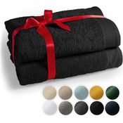 Blumtal Saunatuch, Schwarz, 80x200 cm, Oeko-Tex® Standard 100, 100% Baumwolle, 2er Set, Frottier mit Aufhängeschlaufe