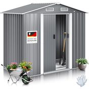 KESSER XL Metall Gerätehaus 4,2m³ mit Fundament | 2X Schiebetür & Fundament | Satteldachdach Garten Schuppen Grau