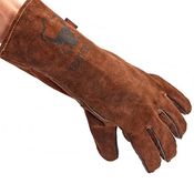 Temprix Leatherbull Grillhandschuhe Ofenhandschuhe - hitzebeständig feuerfest, BBQ, Grill, Leder mit Langer Stulpe, Braun Größe M