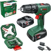 Bosch Home and Garden Akku Schlagbohrschrauber EasyImpact 18V-40 (2x Akku 2,0 Ah, 18 Volt System, mit 34-tlg. Schraubendreher- und Bohrer-Set für Holz, Stein und Metall, im Karton)