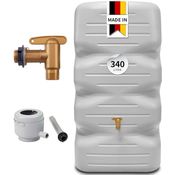 Garantia CUBUS Regentonne Komplett-Set 340 Liter betongrau - Umweltfreundliche Regenwassernutzung, modernes Design, praktische Wasserentnahme