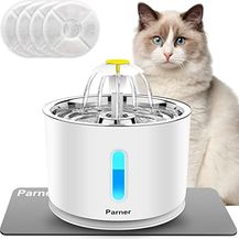 Bild für Parner Katzenbrunnen, Trinkbrunnen Wasserspender für Katzen mit Wasserstand Fenster, 2.4L Cat Water Fountain Rostfreier mit 4 Stück Hygienefilter & 1 Silikonmatte für Haustiere (WF01)