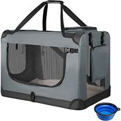Juskys Hundetransportbox Lassie S (grau) faltbar - 34 x 50 x 36 cm - Hundetasche mit Decke, Tasche & Griffen - Stoff Transportbox für Hunde
