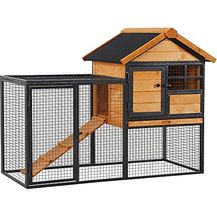 Bild für PawHut Kaninchenstall erhöhtes Haustier Haus mit Abschließbare Tür Outdoor Holz-Metall Hellgelb 122 x 63 x 92 cm