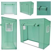 GARMIO® Foliengewächshaus Tomatengewächshaus Winterfest, Folientunnel für Aufzucht, 200x77x169 cm groß, grün, mit Gitternetzfolie, Schrägdach, Mehrweg, 2 Fenster