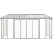Juskys Wintergarten 16 m² - mit kristallklaren Wänden, Doppel-Schiebetüren & UV-Schutz - wasserdicht & winterfeste Überdachung aus Aluminium - Weiß