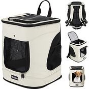 CADOCA® Haustierrucksack bis 12 kg verstellbare Gurte faltbar Kurzleine Haustier Tragetasche Katze Hund Rucksack Beige