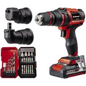 Einhell Akku-Bohrschrauber TE-CD 18/45 3X-Li+22 Power X-Change (18 V, 45 Nm, Winkelaufsatz, Exzenter Aufsatz, 22-tlg. Bitset, 2,0 Ah-Akku, Ladegerät + E-Box)