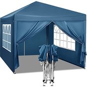 WOLTU Pavillon Pop-Up wasserdichter Faltpavillon Sonnenschutz Event Pavillon mit Seitenwänden Gartenpavillon auf Terrasse Camping Festival Pagodenzelt aus Oxford Metallrahmen 3 x 3 m Blau
