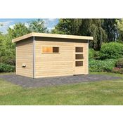 Karibu Saunahaus Skrollan 3 mit moderner Tür naturbelassen