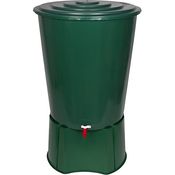 Kreher XL Regentonne 310 Liter aus Kunststoff in Grün, mit robustem Monoblock Stand, Wasserhahn und Deckel mit Sicherheitsverschluss
