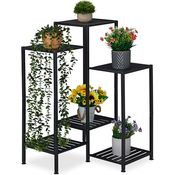 Relaxdays Blumenregal aus Metall, 6 Ablagen für Blumen-& Pflanzentöpfe, Pflanzentreppe, HBT: 81 x 55 x 55 cm, schwarz - Stabiles und modernes Blumenregal für Innen- und Außenbereiche