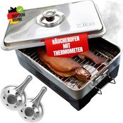 Zite Fishing Tischräucherofen Edelstahl Set mit Thermometer, Buchen-Räuchermehl & Räucherlake, für Fisch, Fleisch, Tofu & mehr, flexibel ohne Strom bzw. Gas, kompakt 42x27x21 cm