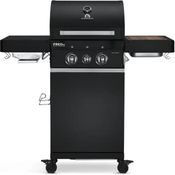 BURNHARD 2-Brenner Gasgrill FRED Jr. Deluxe BLACK 2023 inkl. 900°C Infrarot-Keramikbrenner, Gusseisen-Grillrost, Grillabdeckung, Grillwagen + klappbare Seitentische