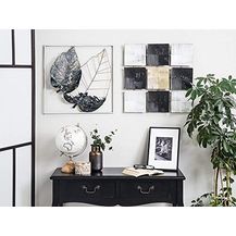 Bild für Wanddekoration schwarz-grau-gold aus Metall Blätter Kombination 50 x 50 cm Quadratisch Modern