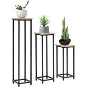 Outsunny Blumenständer im Industriedesign, 3er Set aus Stahl und Holzoptik, für Garten und Balkon, Schwarz+Natur