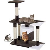 Bakaji Kratzbaum für Katzen aus Sisal und Plüsch, Spielplatz Katze mit Hundehütte Versteck Pfosten und Plattformen, Maße 94 x 69,5 x 34,5 cm