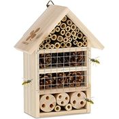 Relaxdays Insektenhotel Holz, Garten & Balkon, Bienenhotel zum Aufhängen, HxBxT: 24 x 18 x 9 cm, Marienkäferhaus, Natur