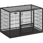 Feandrea Hundekäfig hochbelastbar, Gitterbox für mittelgroße, große Hunde, 122 x 75,5 x 80,5 cm, sicher, 2 abnehmbare Türen, Welpenauslauf, XXL, tintenschwarz