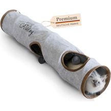 Bild für KaraLuna Premium Katzentunnel 120 x 24 cm I 3 Gucklöcher & Spielbälle I Katzen Spieltunnel Faltbar Katzenspielzeug Katzen Tunnel Rascheltunnel Höhle Rolle Cat Tunnel Katze grau Kaninchen XXL