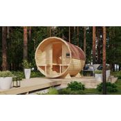 Karibu Fasssauna naturbelassen mit Ofen 9 kW Bio ext. Strg., BxTxH: 225 x 295 x 229 cm, 38 mm, aus hochwertiger nordischer Fichte, Gartensauna