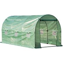 Bild für Outsunny Foliengewächshaus Tomatengewächshaus Rundbogen-Gewächshaus Treibhaus mit 6 Netzfenstern Folientunnel Frühbeet mit Fenster Grün 395 x 195 x 190 cm