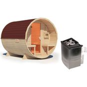 Karibu Fasssauna Fasssauna 38 mm Saunaofen 9kW - Komfortable Stehhöhe 200 cm, inkl. Dachschindeln - Naturbelassen