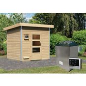 Karibu Saunahaus Norge mit moderner Tür Set Ofen 9 KW, externe Steuerung easy